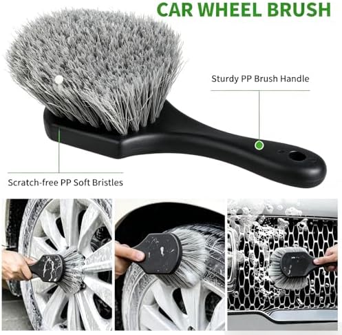 Car Wash Brush with Long Handle, 15°Curved Car Cleaning Brush with Telescopic Handle, Complete Car Wash Kit 8pcs for Cars RV Truck Boat Home