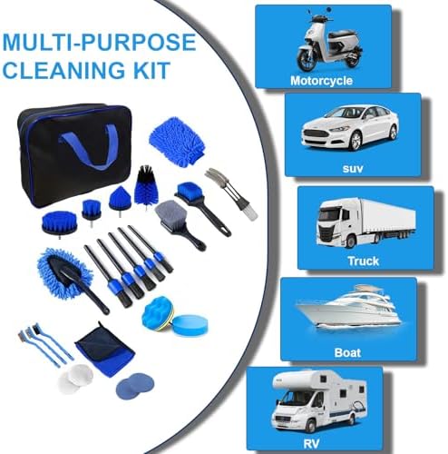 26PCS Car Detailing Kit, Car Detailing Brush Set, Car Cleaning Kit, Auto Detailing Tools for Interior Exterior Wheels, Professional Car Wash Accessories with Windshield Cleaning Tool and Storage Bag