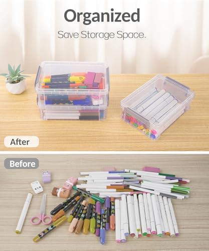 6 Pack Extra Large Pencil Box, Plastic Pencil Case Crayon Box
