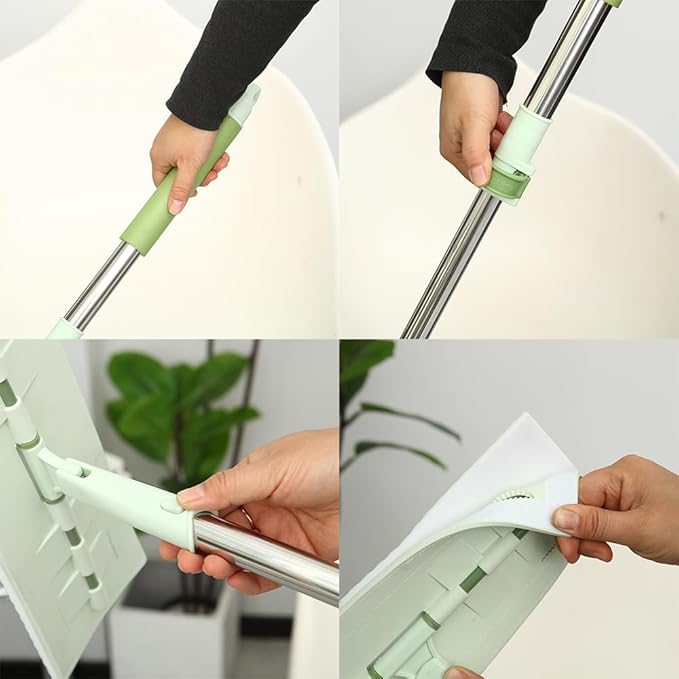 Magic Sponge Eraser Mop, 60" Adjustable Mop Handle with Flexible 13" Flat Head with Microfiber Pad and Magic Sponge Eraser Pads