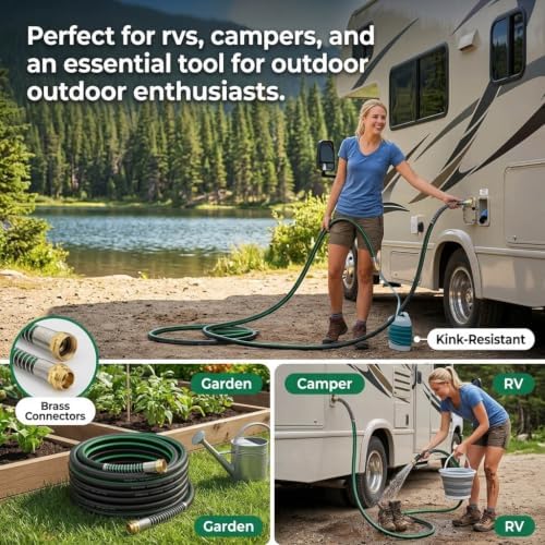 Hybrid Garden Hose 5/8-Inch x 25FT, RV Water Hose, Black Green