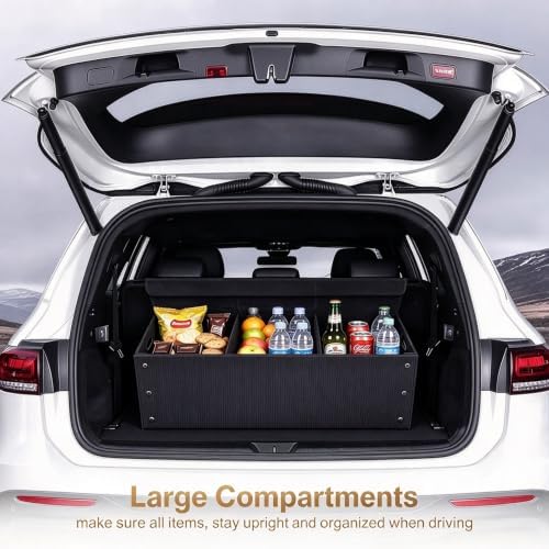 Car Trunk Organizer Extra Large Collapsible PU Leather Storage Box (Beige)