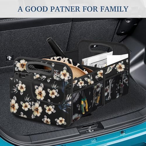 Car Trunk Organizer, Car Storage Organizer with Large Capacity Waterproof Collapsible Trunk Organizer for Car Suv/Jeep/Sedan (Hibiscus flowers, Standard)