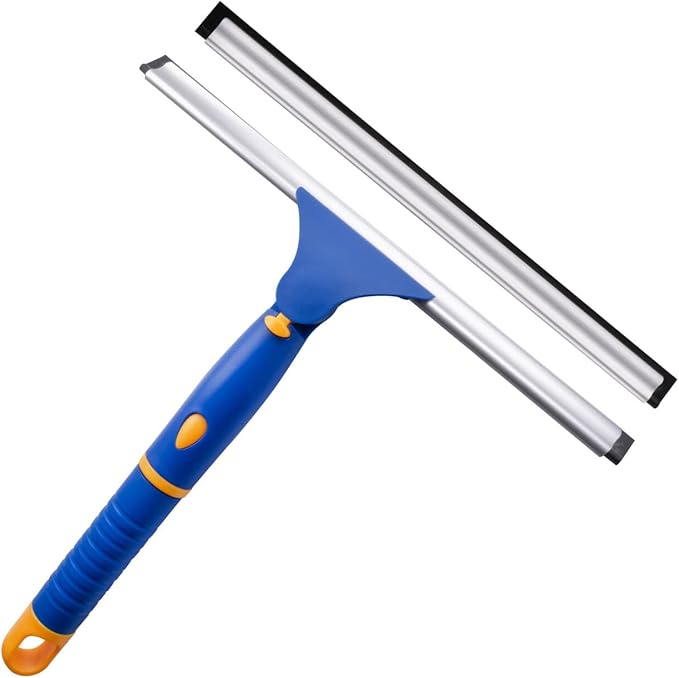 10" Swivel Window Cleaning Squeegee, All-Purpose Anti-Slip Window Squeegee with 2 Blades, Window Cleaner Tool Bathroom Squeegee for Shower Doors, Tile Shower Walls,Mirrors,Car Windshields