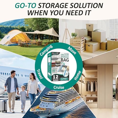 12 Jumbo Vacuum Storage Bags for Blankets & Bedding, Space Saver Bags