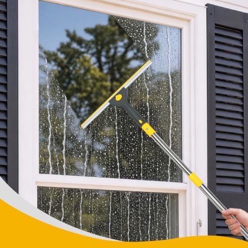 Window Cleaning Kit with Bucket, Squeegee and Scrubber for Home, Yellow