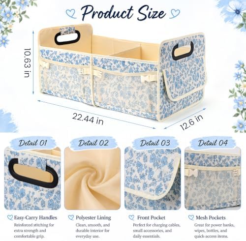 Quilted Floral Car Trunk Organizer for Women SUV Storage Bin
