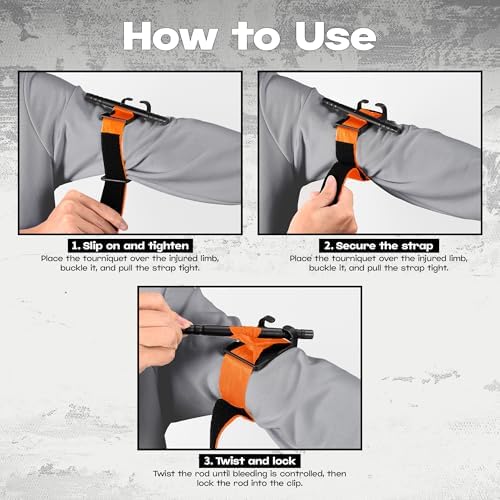 Qen Tourniquet for Severe Bleeding Control, Gear for First Aid Kits and Tourniquet Kits, Suitable for Emergencies, One-Handed Operation (Orange)