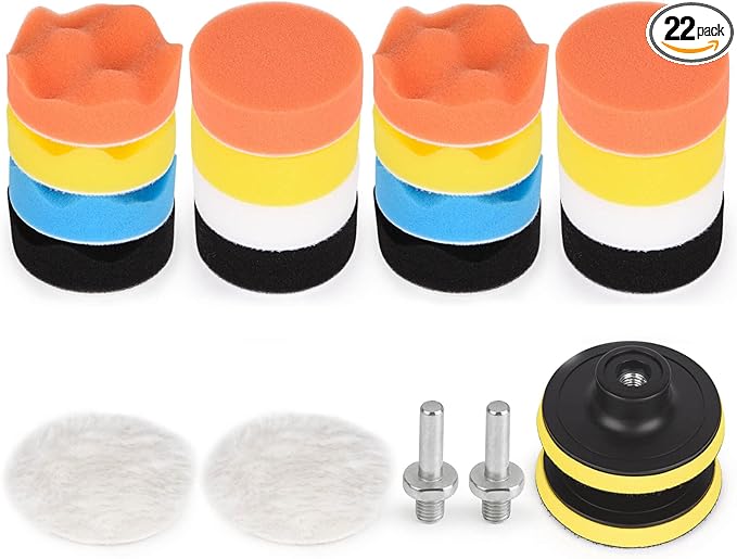 Kshineni Buffing Pads 3 Inch Car Buffer Pad, 22 Pcs Drill Polishing Kit, Polisher Pads Kit Sponge Pads Car Foam Drill fo