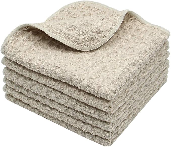 Microfiber Kitchen Cleaning Cloth, 12inch X 12inch, 6 Pack, Khaki