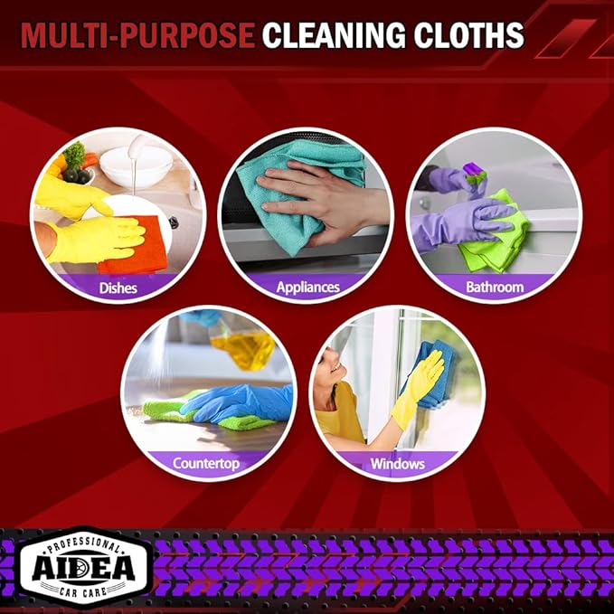 AIDEA Microfiber Cleaning Cloth 20PK, Microfiber Towels for Cars, Dusting Cloth Cleaning Rags for SUVs, House, Kitchen, Window, Workshops, Cleaning Supplies 12"×12"