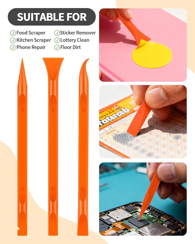 12 PCS Carbon Fiber Plastic Scrapers Tool, Non-Scratch Scraper Tool for Tight Spaces, Multi-Purpose Label Scraper Pen-Shaped, for Car Cleaning Supplies, Kitchen, Crevices, Stains (Orange)