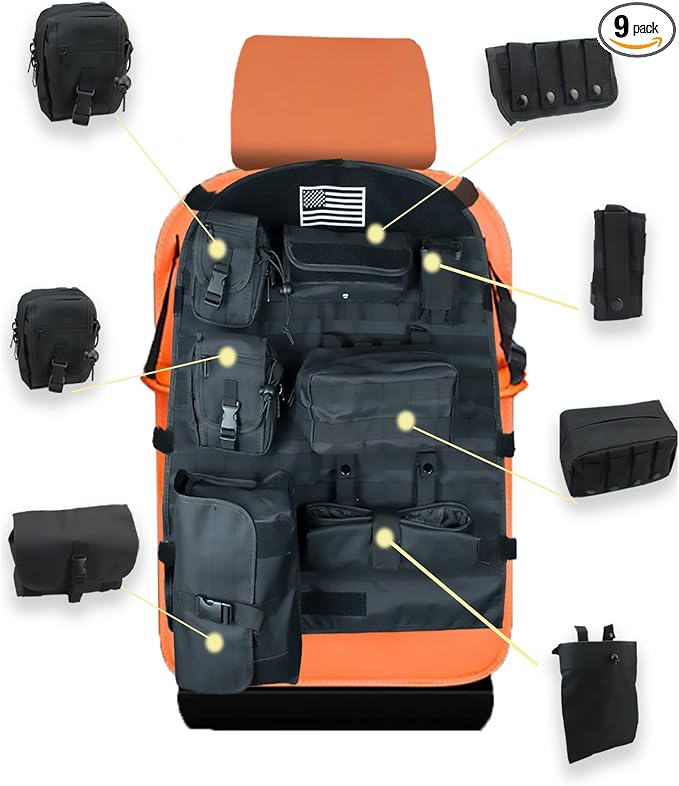 Tactical Car Seat Back Organizer, Universal Front Seat Cover with 7 Molle Pouches, for Car Seats Protection and Items St