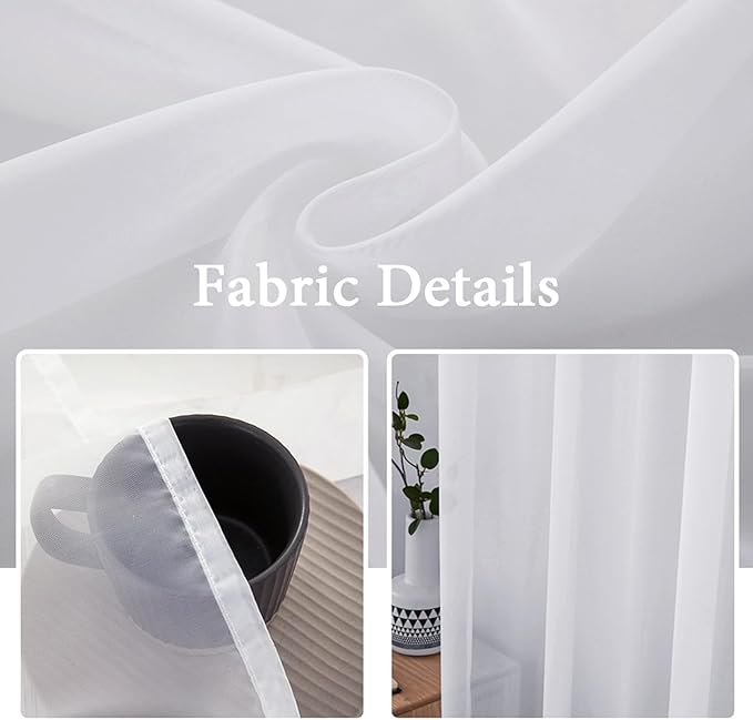 MIULEE Set of 2 French Door Short Sheer Curtains Light Filtering Window Treatment Curtain for Glass Door with Tieback 2 Panels, 54 W x 20 L, White