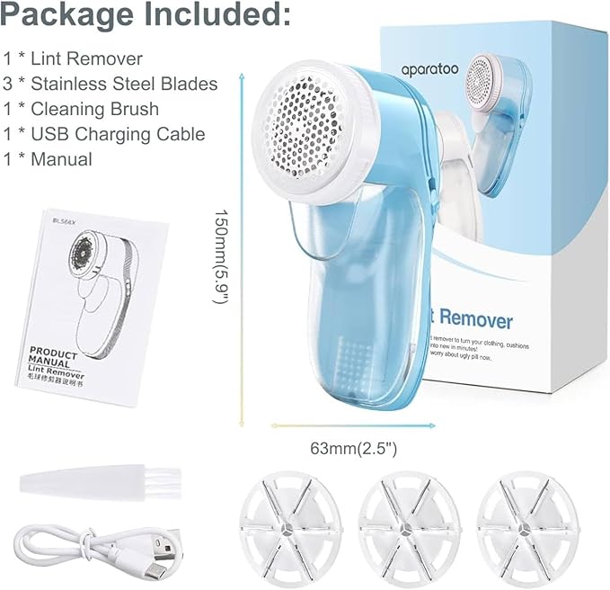 Fabric Shaver, Lint Remover for Clothes, Electric Lint Remover with 3 Replaceable Blades, Removes Fabric Pills, Rechargeable Sweater Defuzzer Pill Remover, Depiller Effectively Remove Pills