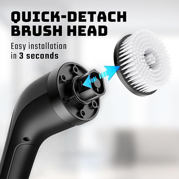 Highyes Electric Spin Scrubber, Powerful 2-Speed Cleaning Brush, IPX7 Waterproof with 7 Reusable Brush Heads & Extendable Handle, for Bathroom Toilet Shower Kitchen Wall Tile Floor Grout (Black)