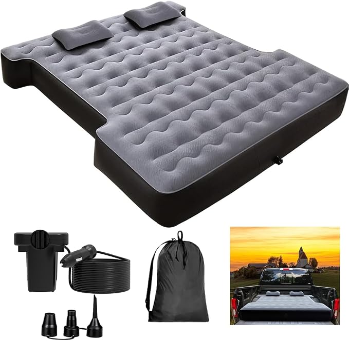 KINMAC Inflatable Full-Size Short Truck Bed Air Mattress 16.4FT Car Air Pump Cord Carry Bag for Outdoor Truck Camping Gr