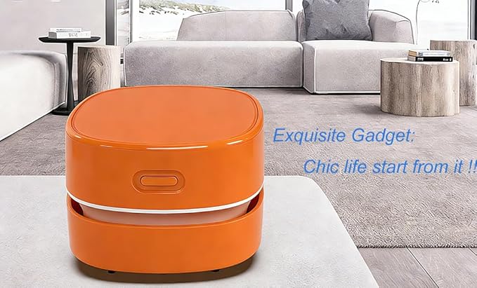 Mini Desk Vacuum Cleaner, Rechargeable Cordless Handheld Crumb Sweeper for Home Office School Cars, Premium Table Dust Vacuums, Orange