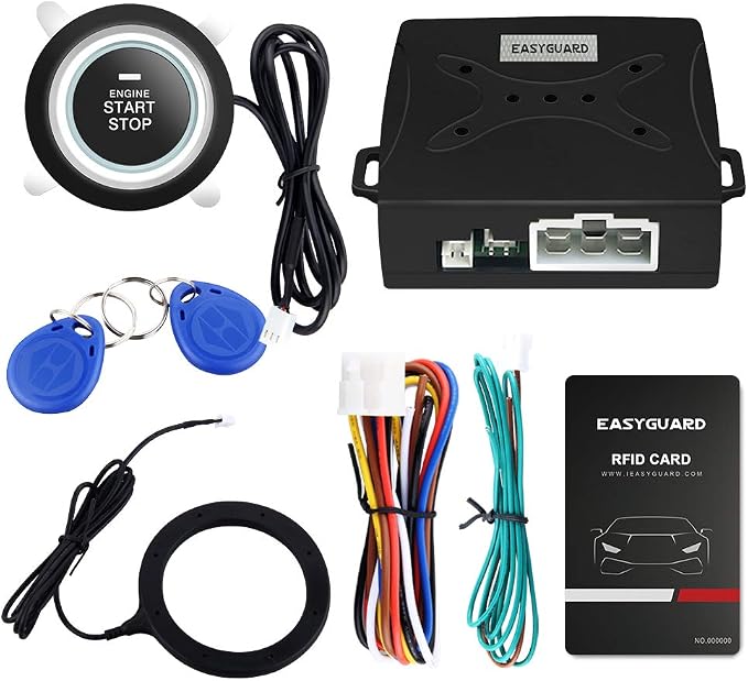 EASYGUARD EC004 Smart RFID Push Engine Start Button kit & Keyless Go System Upgrade Key Start to Push Start Cars Fits fo