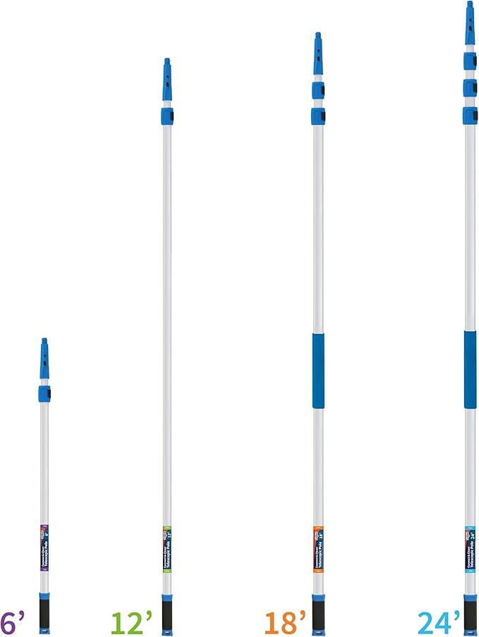 Unger Professional Connect & Clean 3’-6’ Aluminum Telescopic Extension Pole with Locking Cone & Quick-Flip Clamp – Compatible with Cleaning Tool Attachments, Window Cleaning & Dusting Tool