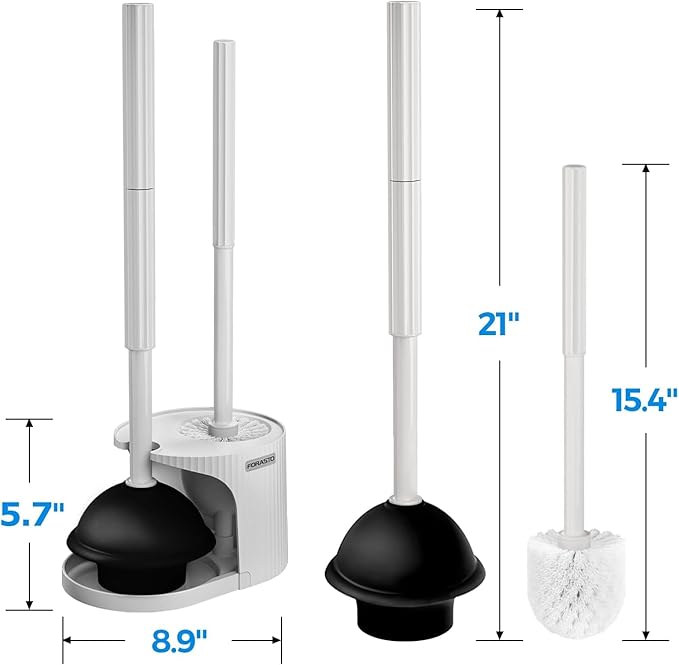FORASTO 2Pack 2 in 1 Toilet Plunger and Brush Set,Extended Handle Plunger,Toilet Bowl Brush Plunger Set,Bathroom Cleaning Tools,Cleaning Brush,Toilet Brush Plunger Combo,Cream Grey(21inch)