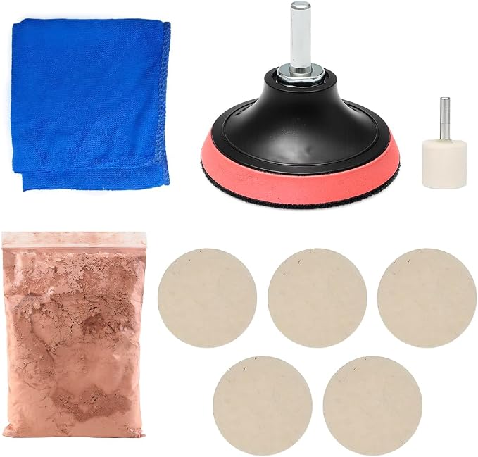 Car Glass Polishing Kit, 9PCS Multifunctional Windscreen Glass Deep Scratch Remover Polish Pad with 100g Polish Powder,