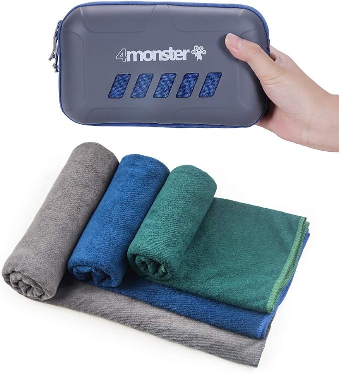 4Monster Microfiber Camping Towel Super Absorbent, Fast Drying Travel Terry Towel for Water Sport, Ultra Soft Compact Gy
