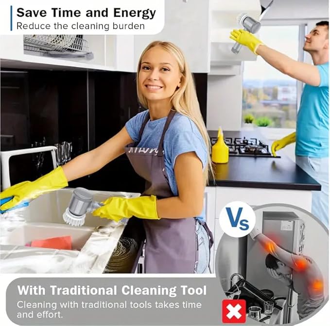 Electric Spin Scrubber - Shower Scrubber,Bathroom Scrubber Electric,for Cleaning Tub, Floor, Tile, Window, Sink, Kitchen Cleaning with 6 Electric Cleaning Brush Head (8)