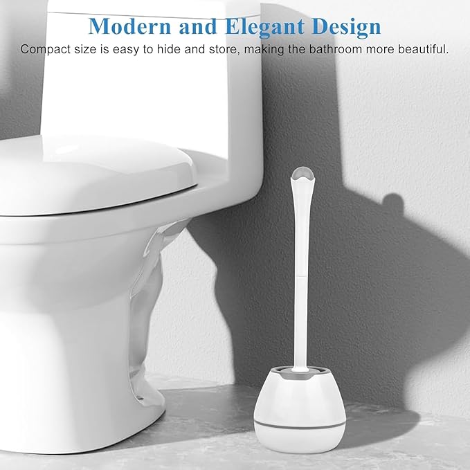alpsnow Toilet Brush and Holder, Toilet Bowl Brush with Long Handle, Plastic Holder Easy to Hide, Drip-Proof, Easy to Assemble, Deep Cleaning