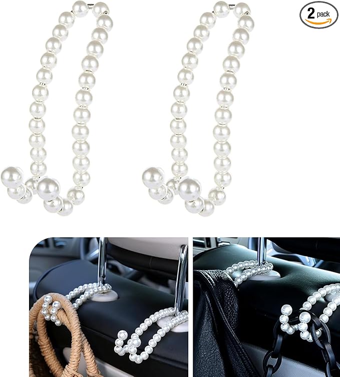 2 PCS Car Pearl Seat Headrest Hook, Car Hangers Organizer Purse Hook, Strong Load Headrest Hooks, Multifunctional Hook D