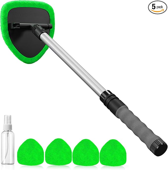 desin Windshield Cleaning Tool, Car Window Cleaner Windshield Cleaner with 4 Reusable and Washable Microfiber Pads and E