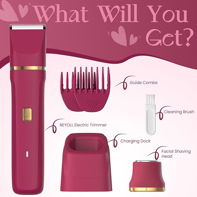 Electric Bikini Trimmer for Women - Waterproof Pubic Hair Trimmer & Facial Shaver, Rechargeable Cordless Electric Razor with Ceramic Blades, IPX7 Shower-Safe for Sensitive Skin, Gifts for Women