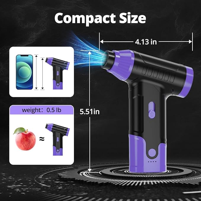 Compressed Air Duster Keyboard Cleaner - Electric Air Blower Cleaning Kit 150,000 RPM Mini Duster Spray for Dusting PC, Car, and Vacuum (Purple)