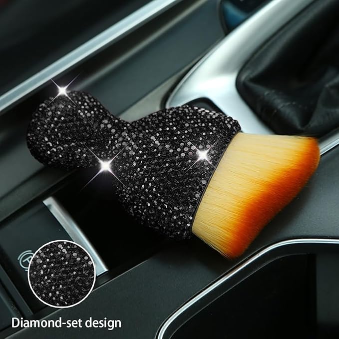 zipelo Auto Interior Dust Brush, Car Detailing Cleaning Brush with Diamond, Bling Handle Soft Bristles Dusting Tool, Scratch Free Dirt Clean Brushes for Vehicle Dashboard, Air Conditioner Vent (Black)
