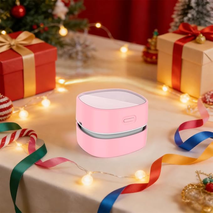 ODISTAR Desktop Vacuum Cleaner,Mini Table dust Sweeper Energy Saving,High Endurance up to 400 mins,Cordless&360º Rotatable for Cleaning Hairs,Crumbs,Computer Keyboard of Gifts for Kids (Pink)