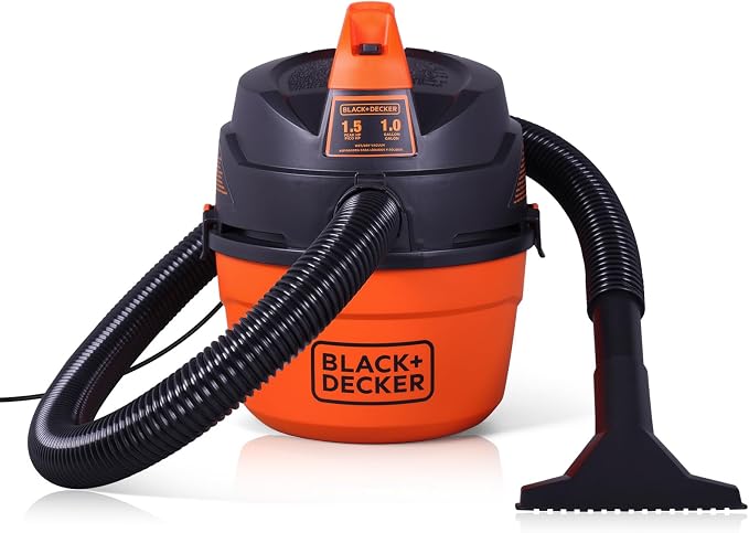 BLACK+DECKER Shop Vacuum Wet and Dry, Small Shop Vac with Accessories, 1 Gallon 1.5 Peak HP, Wall Mount Mini Vacuum for