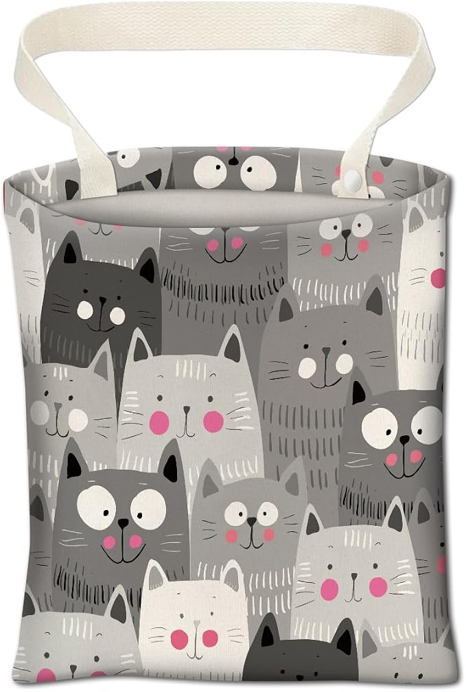 Cute Car Trash Bag, Hanging Car Organizer and Storage Bag, Trash Bin for Vehicle, Travelling, Camping - Cute Grey Cats