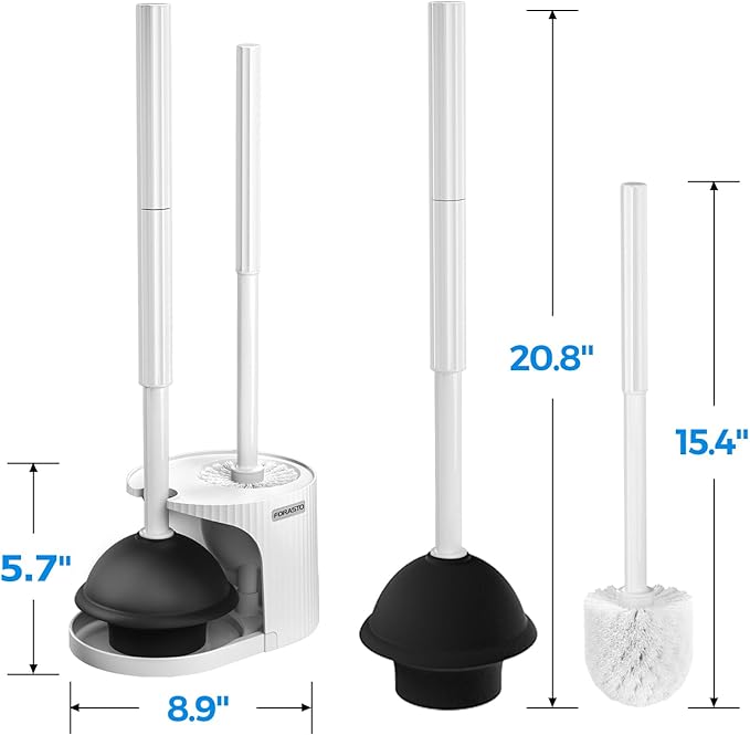FORASTO 2 in 1 Toilet Brush and Plunger Set, Toilet Bowl Brush Plunger Set,Extended Handle Plunger,Bathroom Cleaning Tools,Toilet Brush Plunger Combo,Cleaning Brush(Pearl White,20.8inch)
