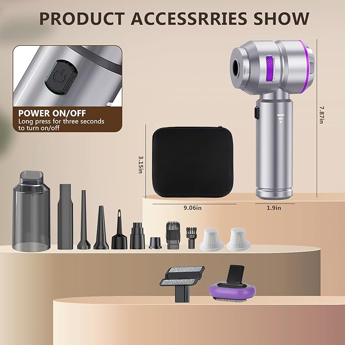 Cordless Car Vacuum 22000PA, Handheld with Brushless Motor, 4-in-1 Portable Vacuum & Blower/Inflator, HEPA Filter, Pet Brush, Type-C for Car Home Office (Purple)