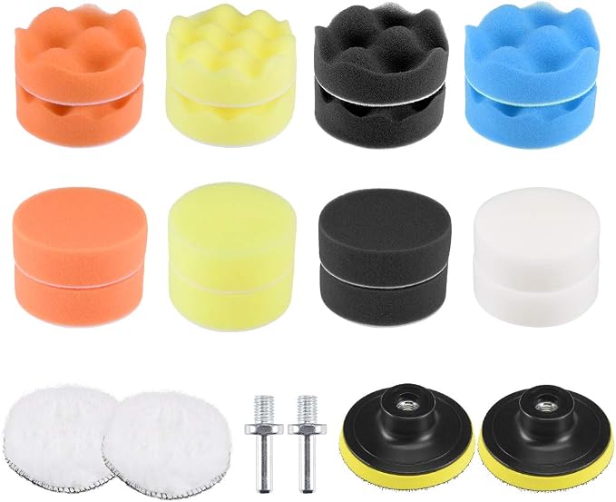 uxcell 8pcs Flat 8pcs Waved Sponge Pads 3" Foam Drill Polishing Pad Kit