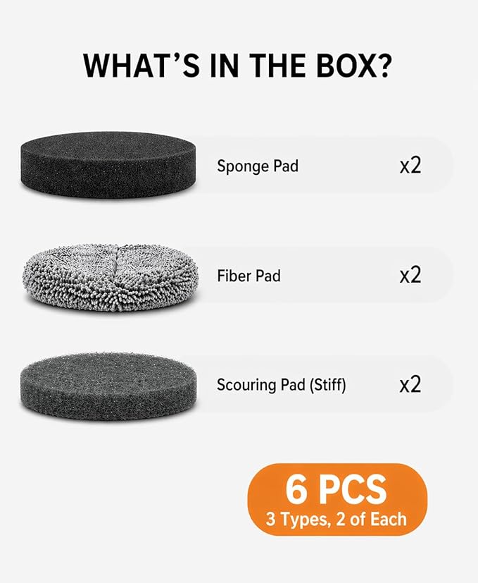 6-Pack Electric Spin Scrubber Replacement Heads, Universal Hook and Loop Cleaning Brush Refill Pads (2 Microfiber, 2 Sponge, 2 Scouring) for Bathroom, Tub, Kitchen and Car (6 Pack)