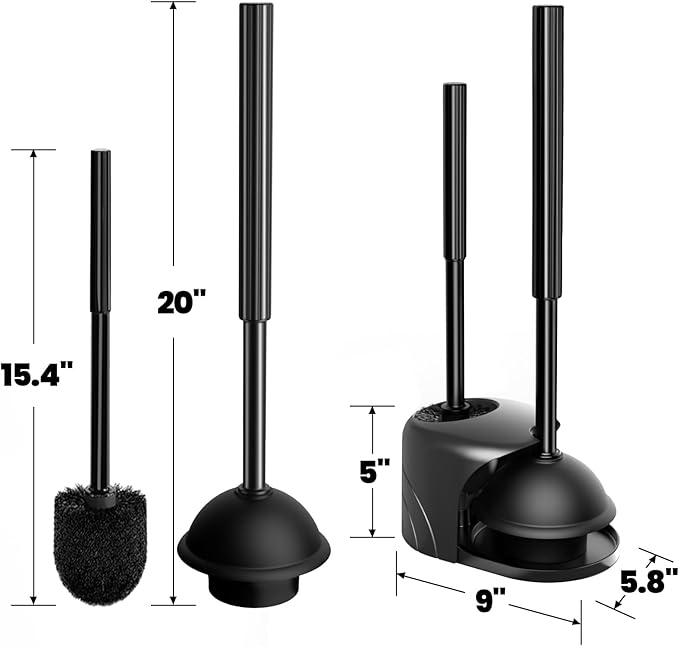 2Pack 2 in 1 Toilet Brush and Plunger Set, Extended Handle Plunger,Toilet Bowl Brush Plunger Set,Bathroom Cleaning Tools,Cleaning Brush,Toilet Brush Plunger Combo(Bright Black)