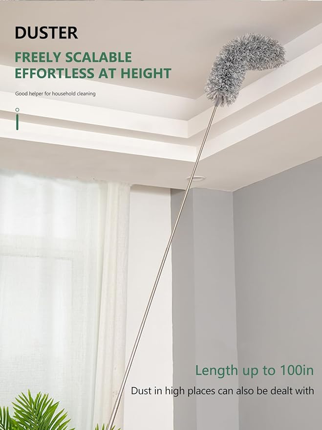 SetSail Dusters for Cleaning, 100-inch Extra-Long Cobweb Duster with Extension Pole, Bendable Microfiber Head & Cobweb Brush Washable Ceiling Fan Cleaner Duster Kit for High Ceilings, Corner