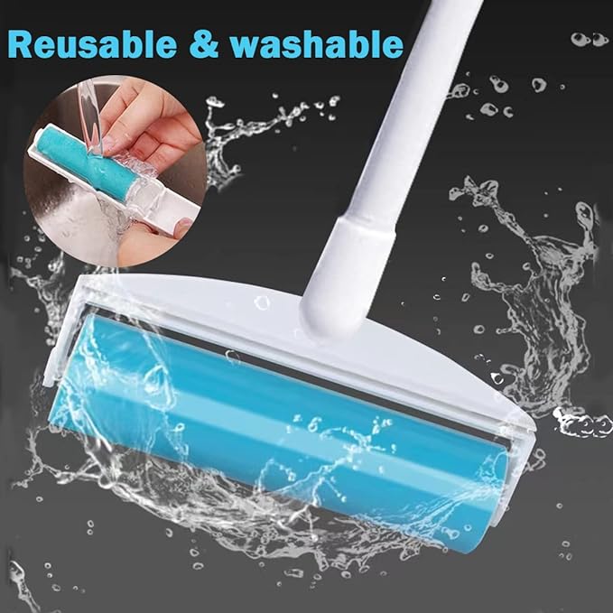 8 Inch Reusable Large Lint Roller, Washable Sticky Pet Hair Remover with Retractable Extendable Long Handle, Big Cleaning Tool for Clothes, Sofa, Carpet, Furniture, 1 Large, 1 Refill and 2 Mini Size