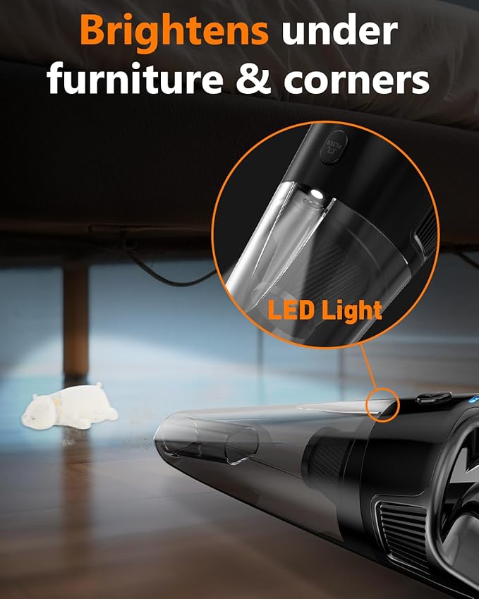 15-Min Fast Cleaning 120㎡ Room Handheld Vacuum Cordless - 26000Pa Strong Suction with Brushless Motor 18-36 Min Runtime Portable Vacuum - 1000mL Dust Cup One-Touch Emptying - Ease Use for Debris Hair