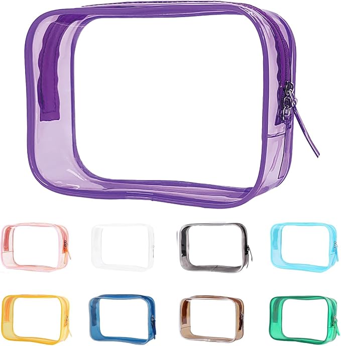 Buminee Clear Travel Toiletry Bag, Lightweight Transparent TSA Cosmetic Pouch, Multipurpose For Traveling - Purple 1 Pac