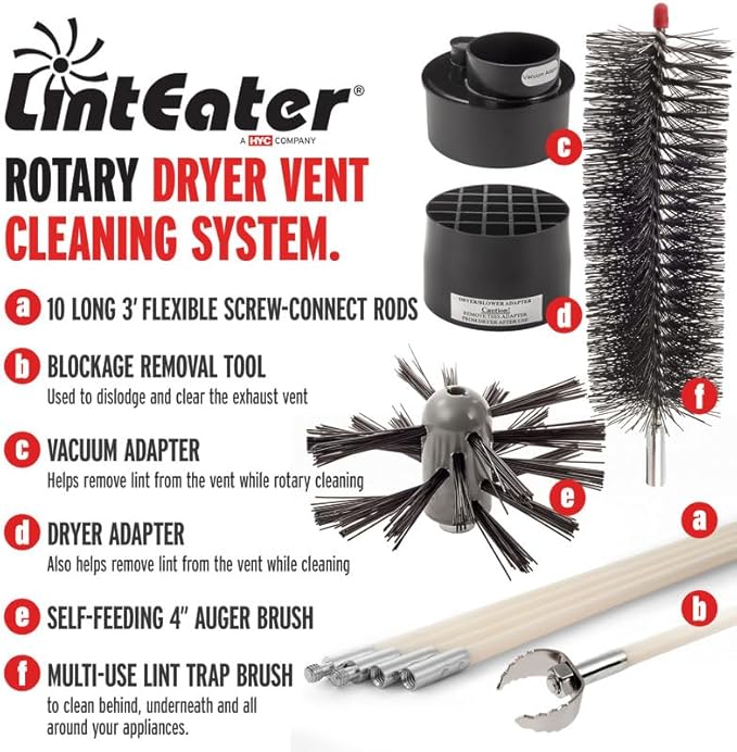 Gardus RLE30 LintEater Rotary Dryer Vent Cleaning System, Removes Lint, Extends Up to 30’