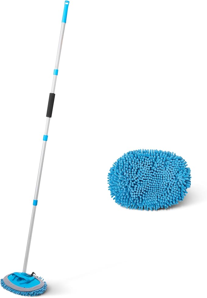 Amazon Basics Car Wash Brush with Long Handle, Scratch-Free Microfiber Mop Mitt, Swivel Head, Detachable Head, Extends t