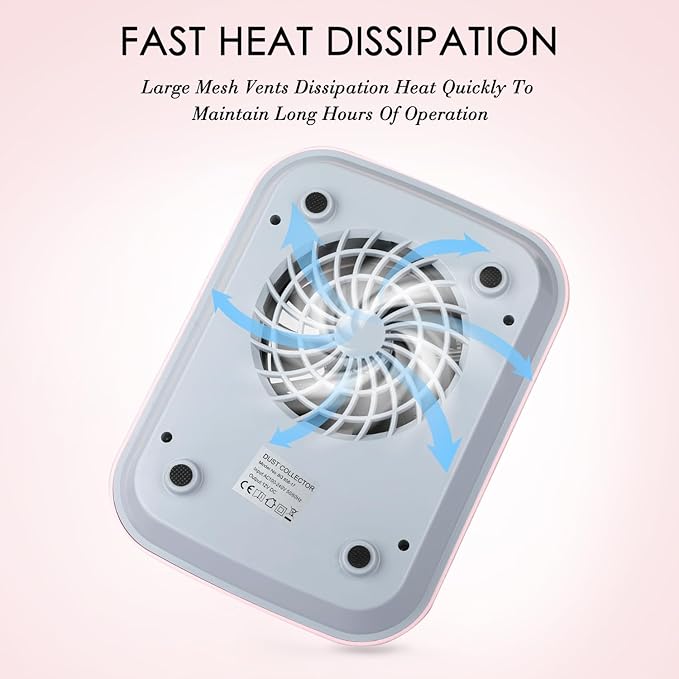 Pink Nail Dust Collector with Reusable Filter for Acrylic Gel Nails, Power Nail Vacuum Cleaner Dust Catcher Adjustable Dust Sucker for Nails Manicure Pedicure at Home Nail Salons
