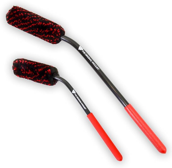 Detail King Woolie Caliper Brush Kit - 12" & 18" - Red Handles - Gain Access to The Back of Wheels - Polypropylene Fiber